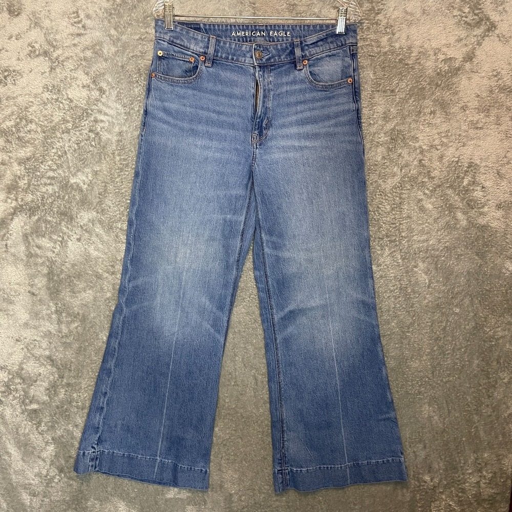American Eagle Women Boho Festival Wide High Rise Stretch Flared Denim Jean 8